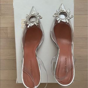 Amina Muaddi classic Begum pump sling back in clear color. Used with box and bag